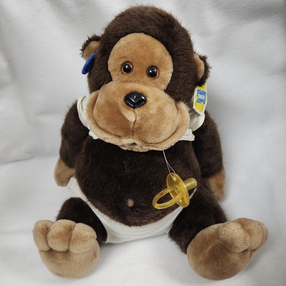 Vintage 1985 Dakin Baby Hugo Monkey Gorilla Plush with Pacifier Stuffed Animal